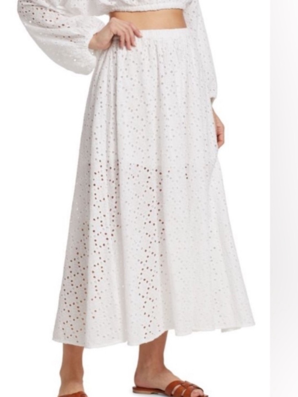 TANYA TAYLOR Sienna Eyelet Cotton Midi Skirt